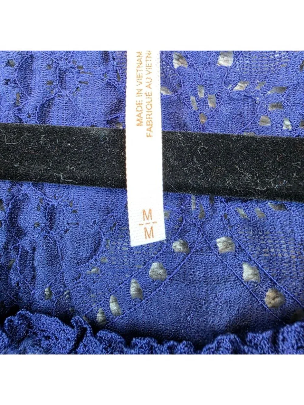 Free People Sunny Pucker Lace Top Womens M Blue Long Sleeve Stretch Boho